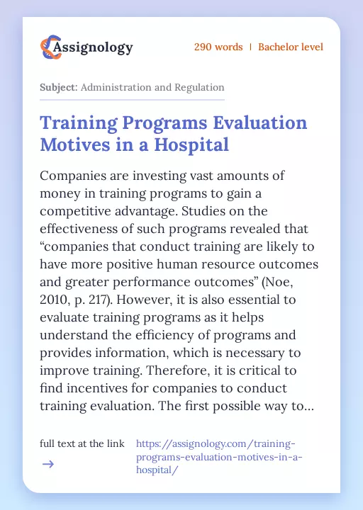 Training Programs Evaluation Motives in a Hospital - Essay Preview