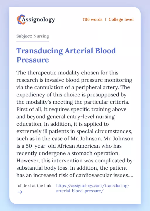 Transducing Arterial Blood Pressure - Essay Preview