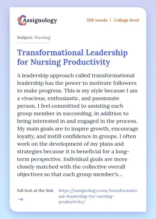 Transformational Leadership for Nursing Productivity - Essay Preview