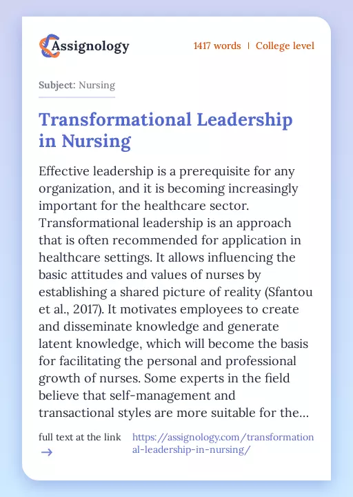 Transformational Leadership in Nursing - Essay Preview