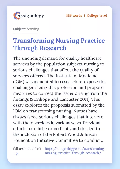 Transforming Nursing Practice Through Research - Essay Preview