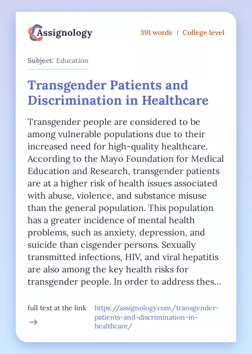 Transgender Patients and Discrimination in Healthcare - Essay Preview