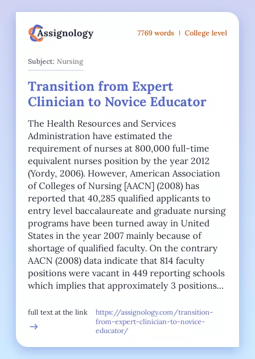 Transition from Expert Clinician to Novice Educator - Essay Preview