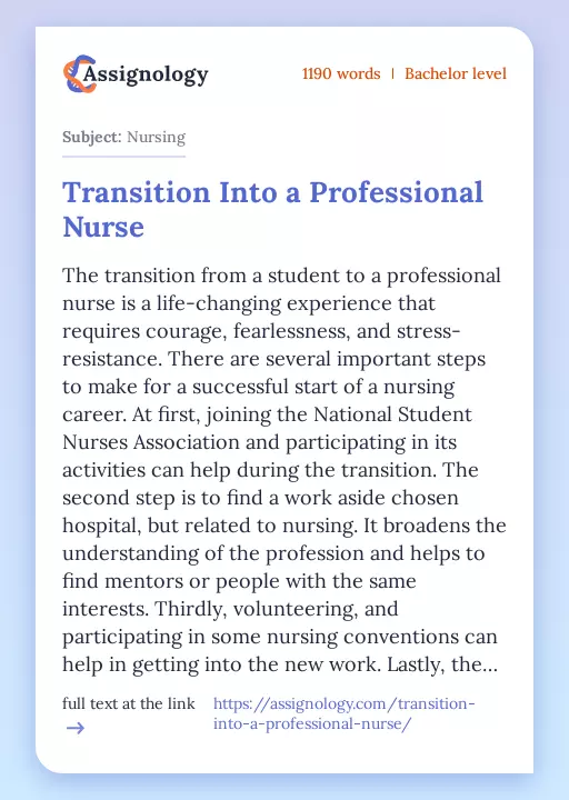 Transition Into a Professional Nurse - Essay Preview