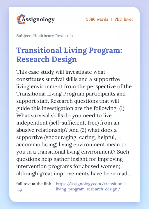 Transitional Living Program: Research Design - Essay Preview