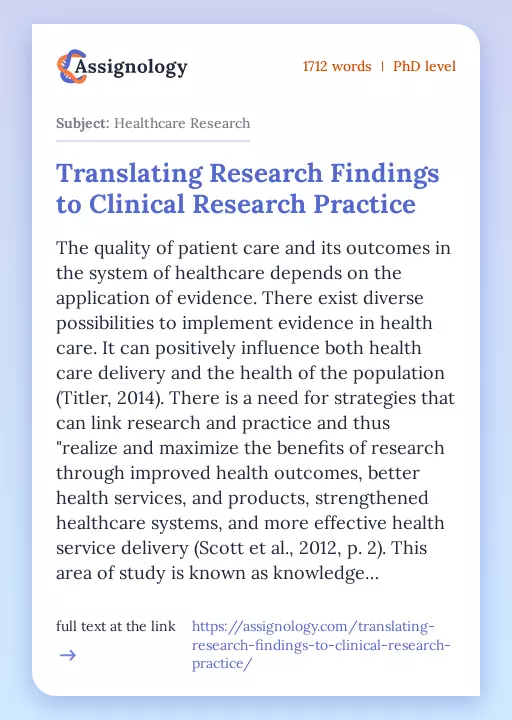 Translating Research Findings to Clinical Research Practice - Essay Preview