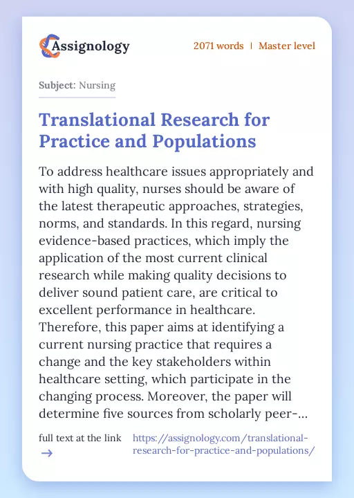 Translational Research for Practice and Populations - Essay Preview