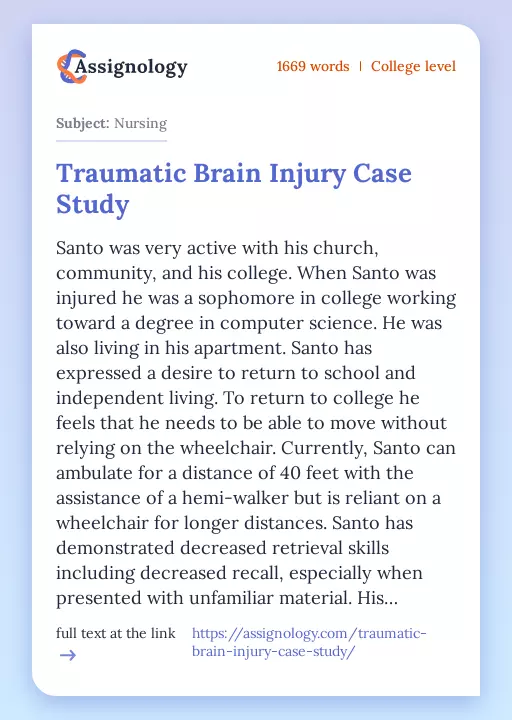 Traumatic Brain Injury Case Study - Essay Preview
