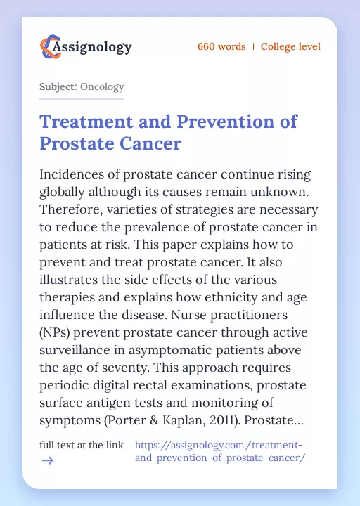 Treatment and Prevention of Prostate Cancer - Essay Preview