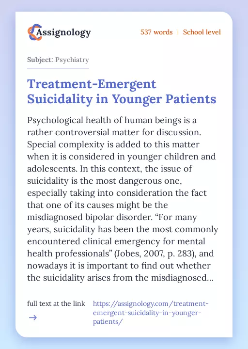 Treatment-Emergent Suicidality in Younger Patients - Essay Preview