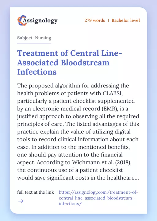 Treatment of Central Line-Associated Bloodstream Infections - Essay Preview