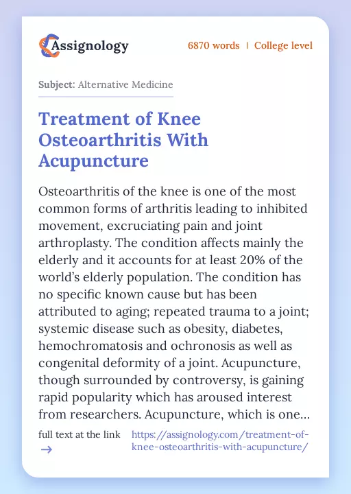 Treatment of Knee Osteoarthritis With Acupuncture - Essay Preview