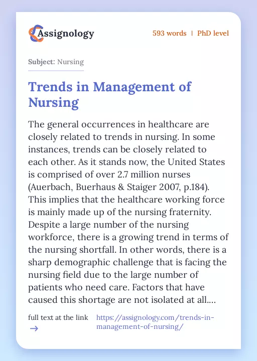 Trends in Management of Nursing - Essay Preview