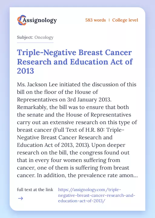 Triple-Negative Breast Cancer Research and Education Act of 2013 - Essay Preview