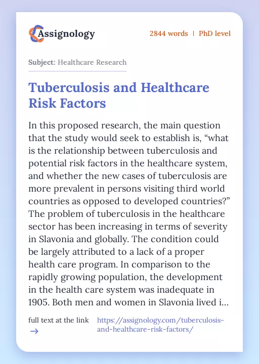 Tuberculosis and Healthcare Risk Factors - Essay Preview