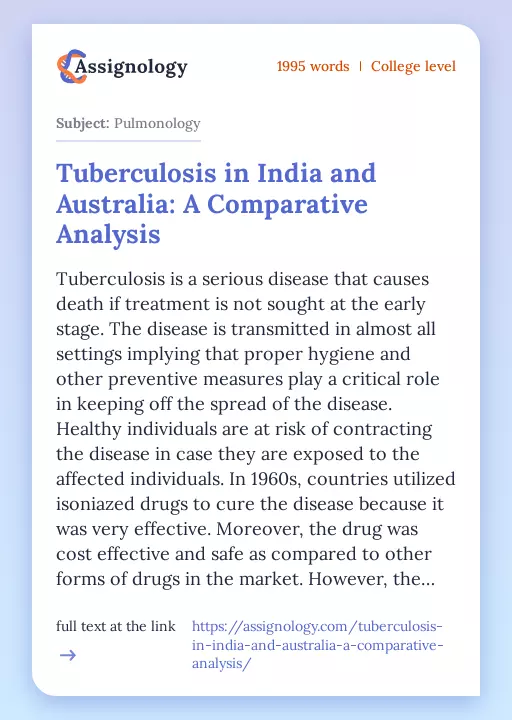 Tuberculosis in India and Australia: A Comparative Analysis - Essay Preview