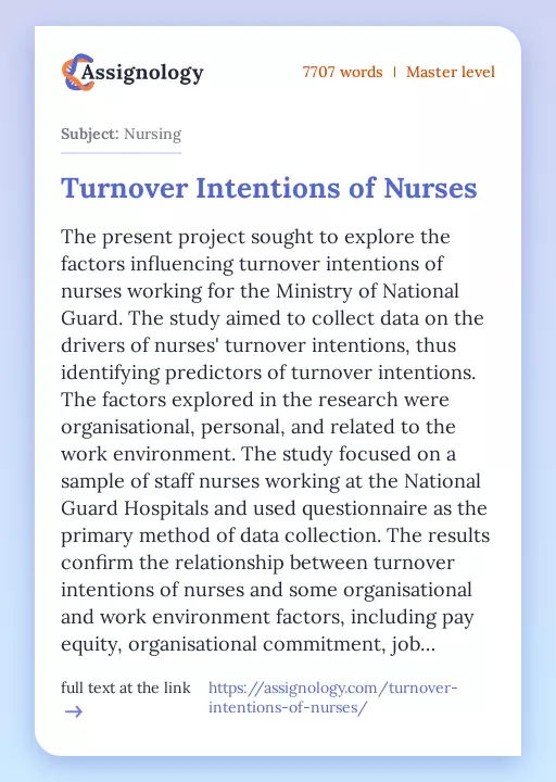 Turnover Intentions of Nurses - Essay Preview