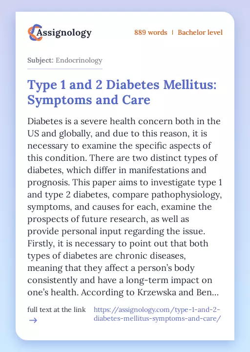 Type 1 and 2 Diabetes Mellitus: Symptoms and Care - Essay Preview