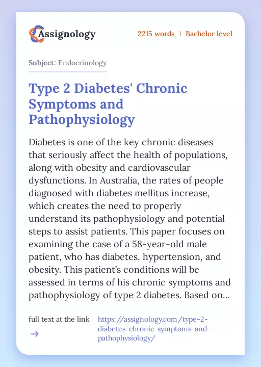Type 2 Diabetes' Chronic Symptoms and Pathophysiology - Essay Preview