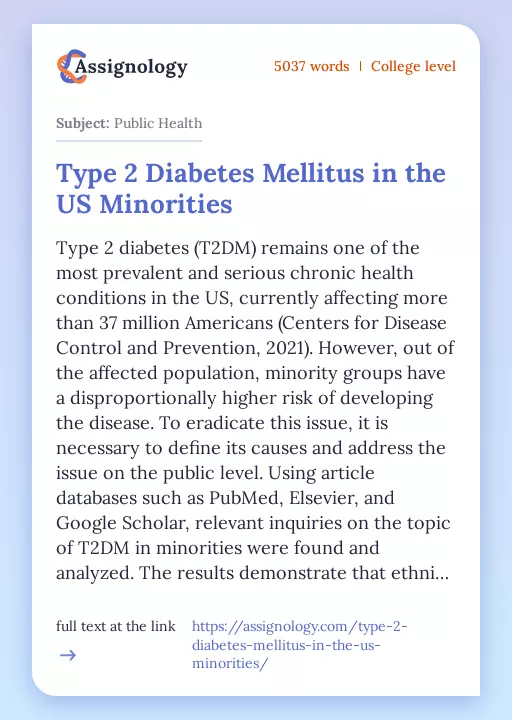 Type 2 Diabetes Mellitus in the US Minorities - Essay Preview