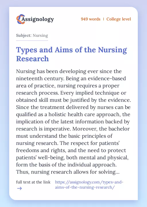 Types and Aims of the Nursing Research - Essay Preview