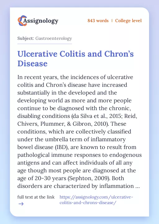 Ulcerative Colitis and Chron’s Disease - Essay Preview