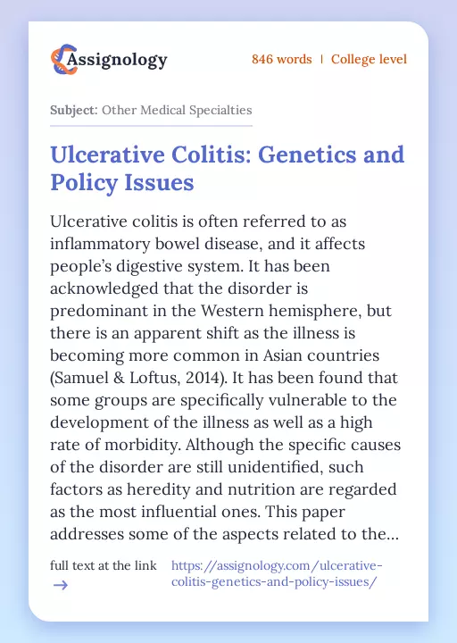 Ulcerative Colitis: Genetics and Policy Issues - Essay Preview