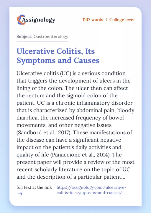Ulcerative Colitis, Its Symptoms and Causes - Essay Preview