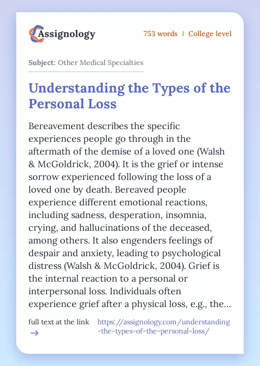 Understanding the Types of the Personal Loss - Essay Preview