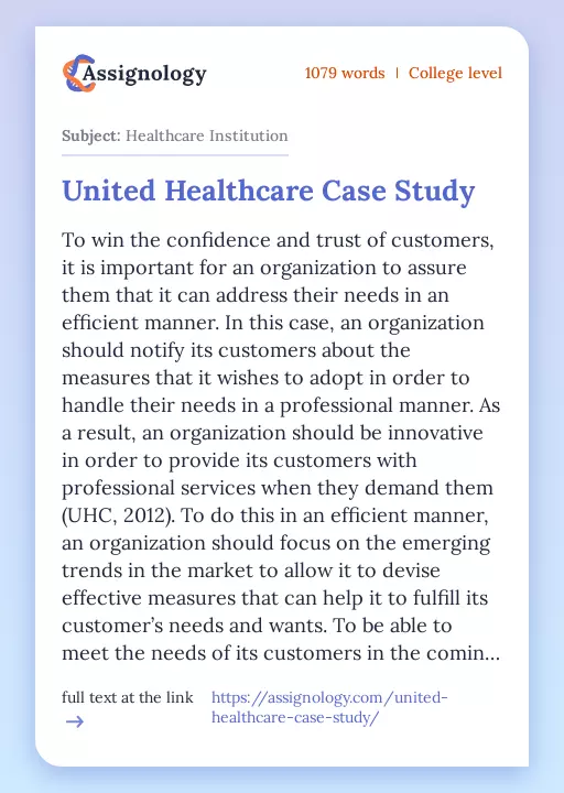 United Healthcare Case Study - Essay Preview