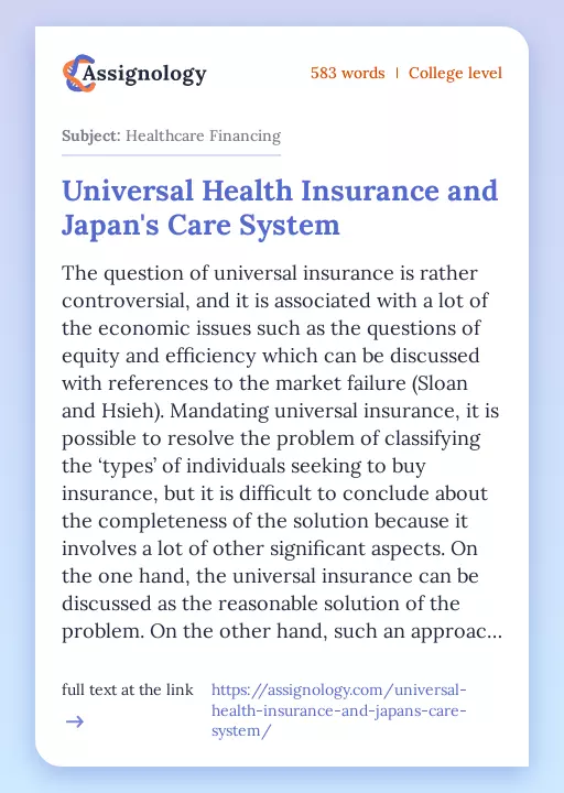 Universal Health Insurance and Japan's Care System - Essay Preview