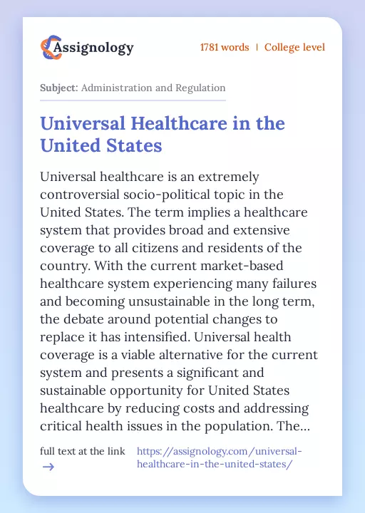 Universal Healthcare in the United States - Essay Preview