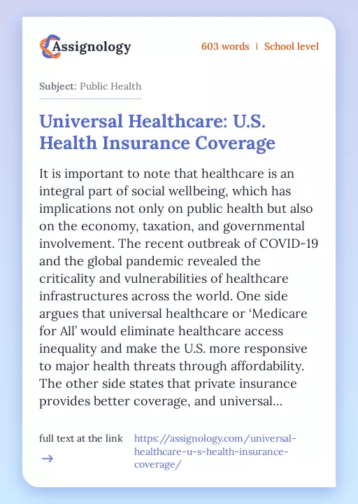 Universal Healthcare: U.S. Health Insurance Coverage - Essay Preview