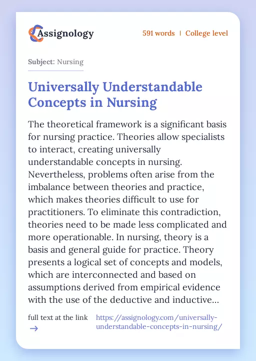 Universally Understandable Concepts in Nursing - Essay Preview