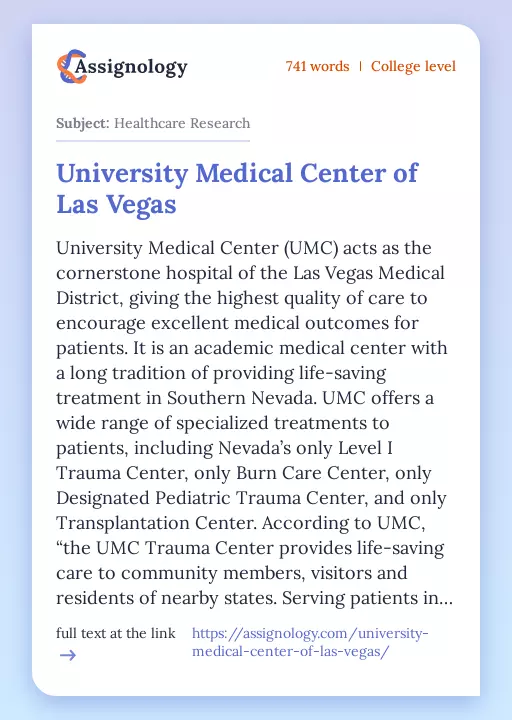 University Medical Center of Las Vegas - Essay Preview