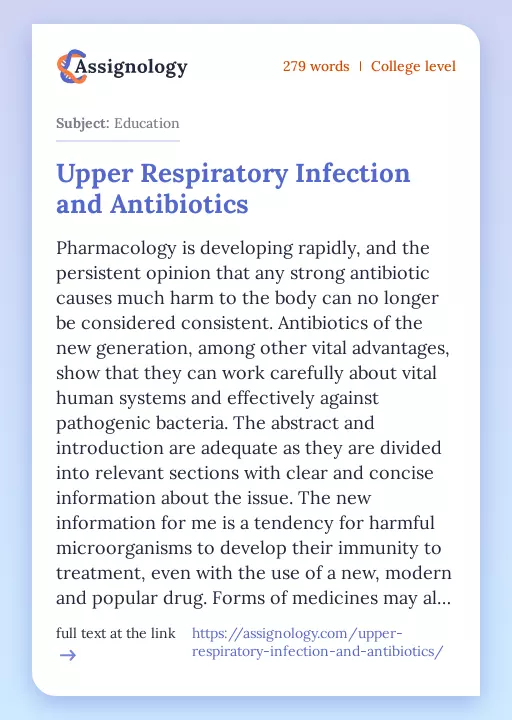 Upper Respiratory Infection and Antibiotics - Essay Preview