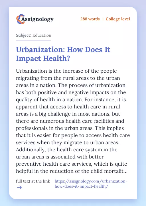 Urbanization: How Does It Impact Health? - Essay Preview