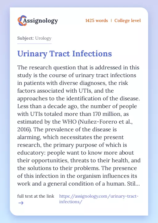 Urinary Tract Infections - Essay Preview