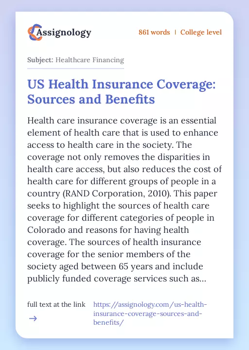 US Health Insurance Coverage: Sources and Benefits - Essay Preview