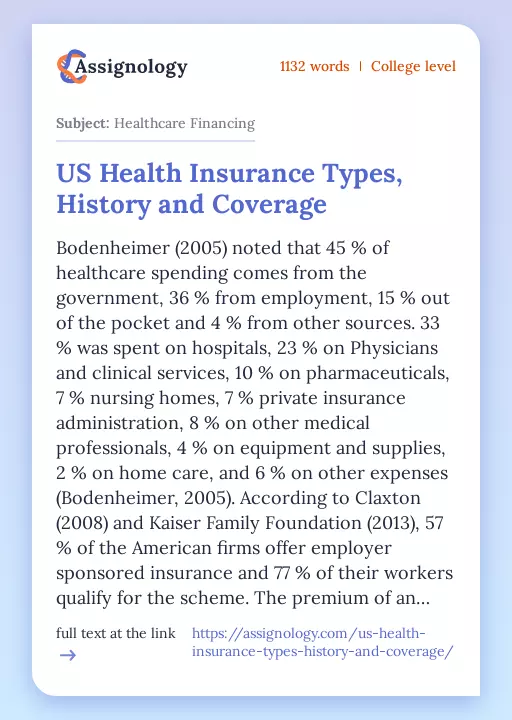 US Health Insurance Types, History and Coverage - Essay Preview