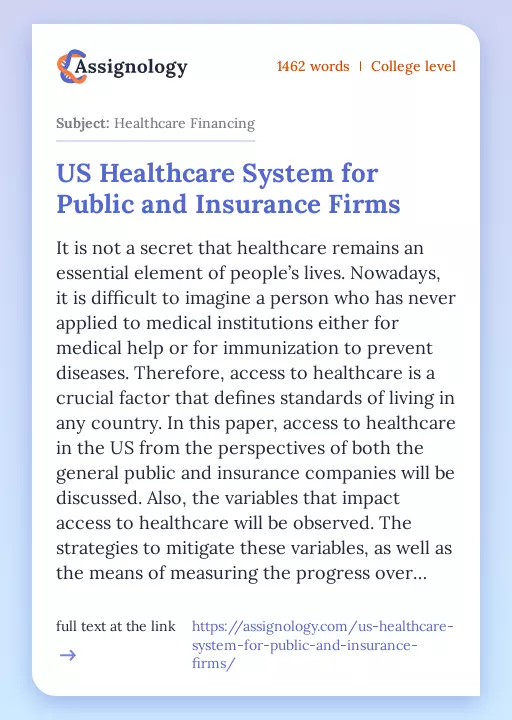 US Healthcare System for Public and Insurance Firms - Essay Preview