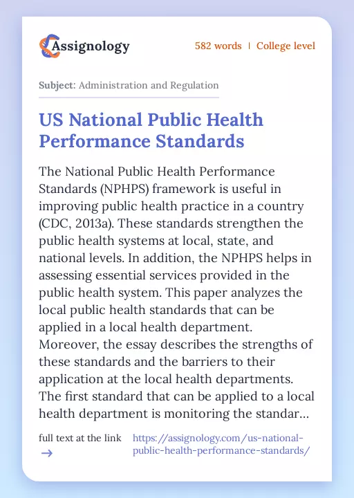 US National Public Health Performance Standards - Essay Preview