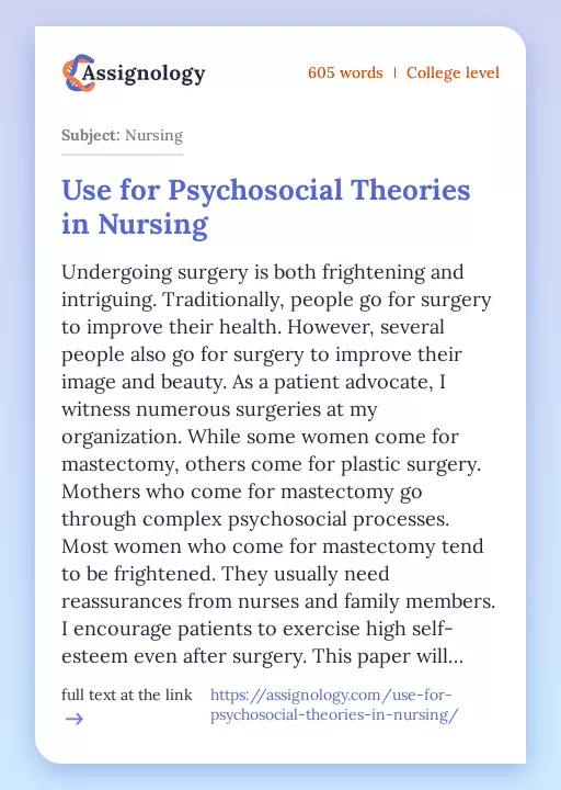 Use for Psychosocial Theories in Nursing - Essay Preview