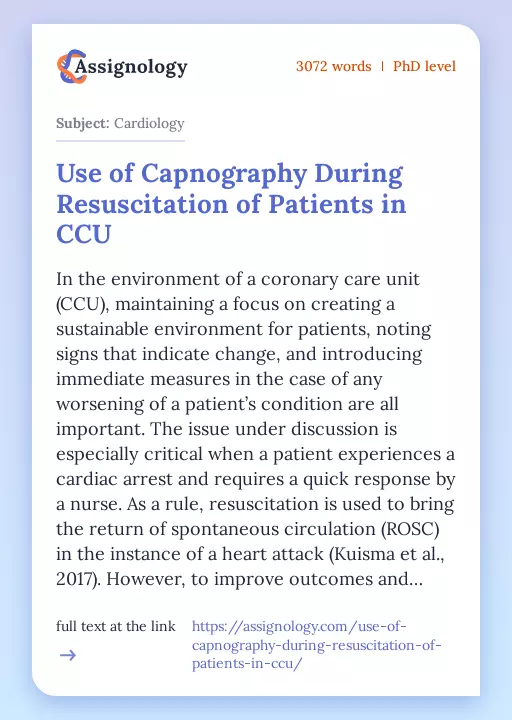 Use of Capnography During Resuscitation of Patients in CCU - Essay Preview