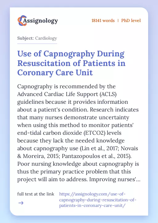 Use of Capnography During Resuscitation of Patients in Coronary Care Unit - Essay Preview
