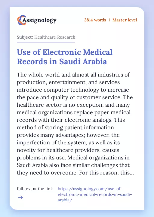 Use of Electronic Medical Records in Saudi Arabia - Essay Preview