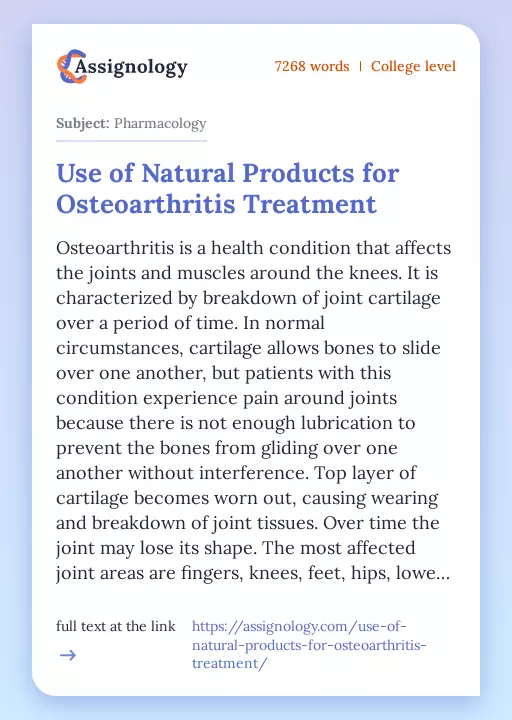 Use of Natural Products for Osteoarthritis Treatment - Essay Preview