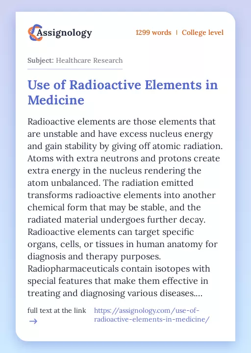 Use of Radioactive Elements in Medicine - Essay Preview