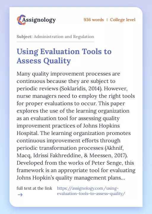 Using Evaluation Tools to Assess Quality - Essay Preview