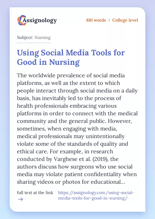 Using Social Media Tools for Good in Nursing - Essay Preview